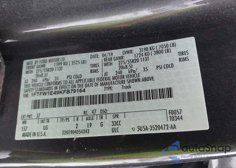 2019 Ford F-150 Xlt from USA, damaged, VIN 1FTFW1E49KFB79164